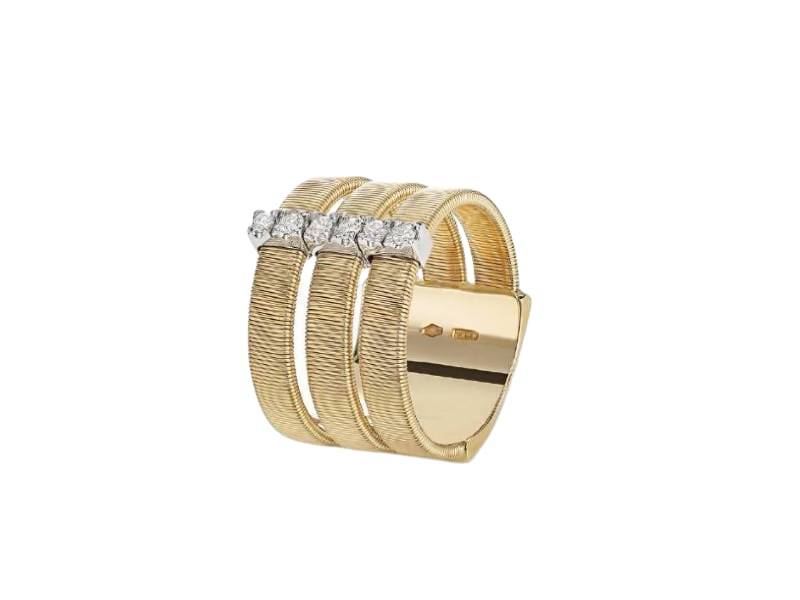 YELLOW GOLD RING DIAMOND WITH DIAMOND STUDDED PLAQUE LARGE MODEL – MARCO BICEGO – MASAI – AG345 B YW